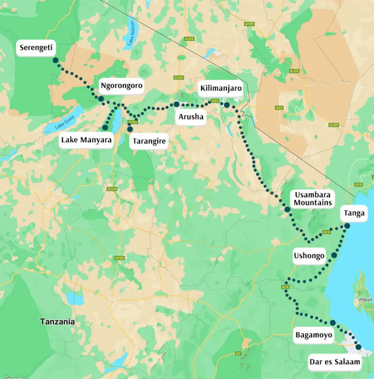 Tanzania Bush To Beach Route Map